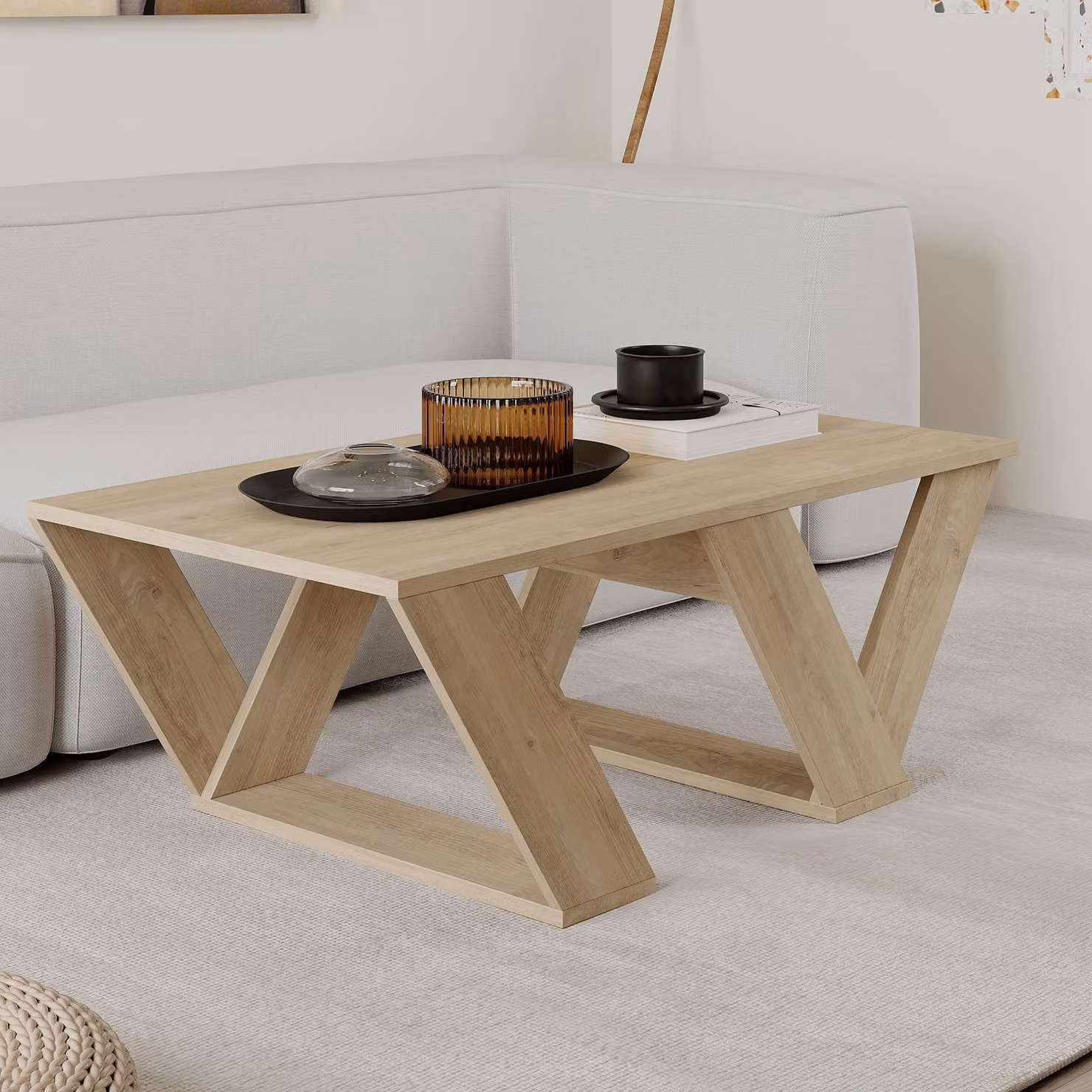 DECORTIE Pipra Tavolino moderno in rovere , 110 x 60 x 40 cm