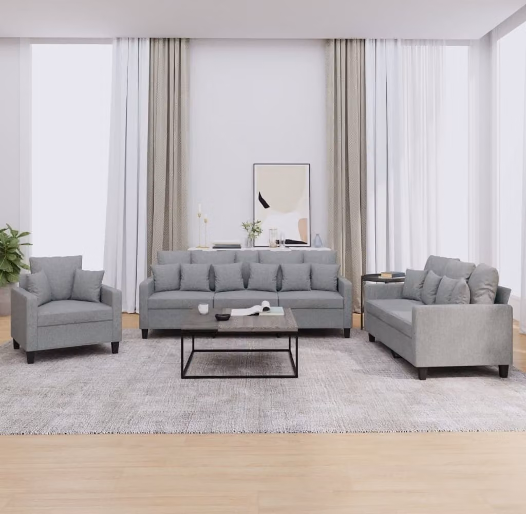 Maison Exclusive - Set divano 3 pezzi con cuscini in tessuto grigio chiaro