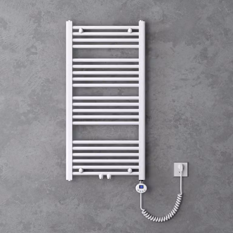 doporro Radiatore Piatto 100x50cm con Elemento Riscaldante 600W, Radiatore Scaldasalviette Termoarredo da Bagno Riscaldamento Elettrico o da Acqua Calda RHE in Acciaio, Bianco