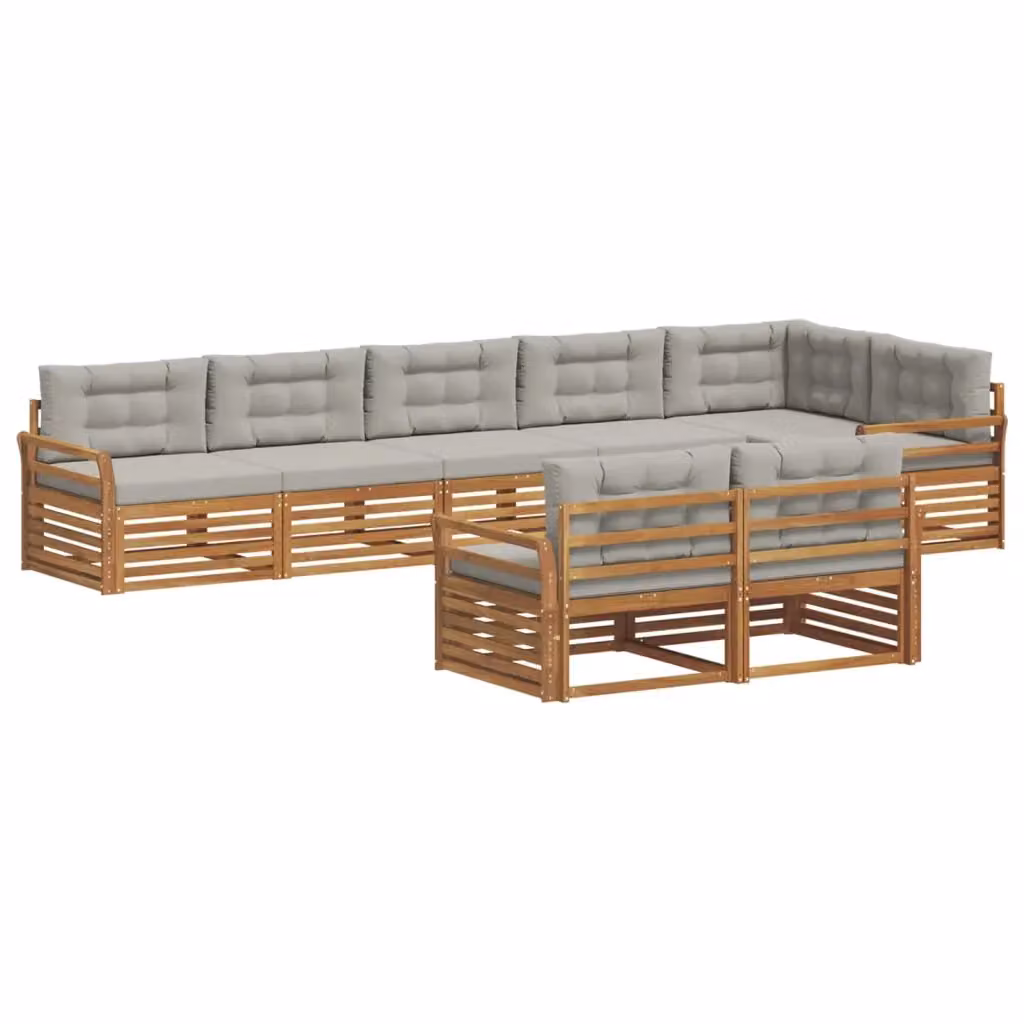 Set di divani da esterno a L vidaXL in legno di acacia con cuscini grigi – 2