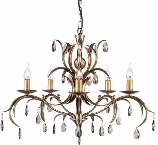 Lampadario Classico Lily Metallo Patina Di Bronzo Vetro 5 Luci E14