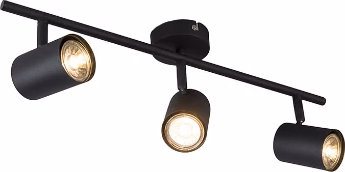 QAZQA - Modern IndustrieSpot I Faretto I Spot a soffitto I Faretto a soffitto I Faretto I Lampada I Apparecchio nero inclinabile - Jeana 3 faretti a fascio I Soggiorno I Camera da letto - Acciaio allungato - LED ei