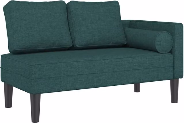 Chaise Longue a L con Cuscini Verde in Tessuto e Legno Massello per Giardino e Soggiorno – 1