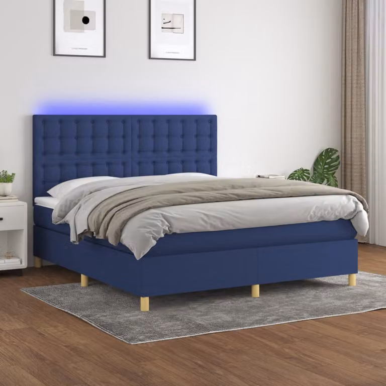 Letto a Molle con Materasso vidaXL in Tessuto con LED Blu e Porte USB L/P: 160 x 200 cm