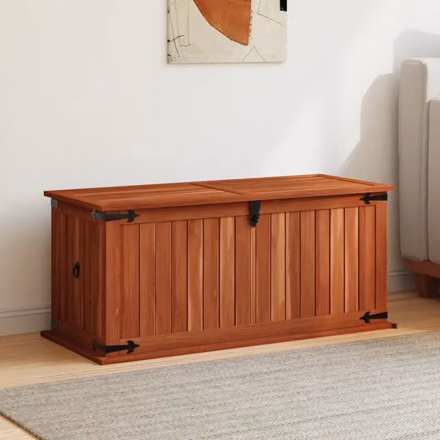 Cassapanca Baule con Contenitore in Legno Massello di Acacia Design Mania, Marrone, L 90 cm x P 45 cm x H 40 cm – 1