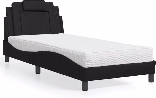 Letto Viana con Materasso-Struttura Letto con Materasso Nero 80x200 cm in Similpelle