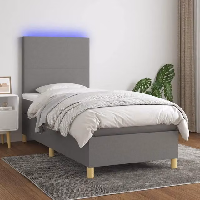 Letto a Molle Materasso e LED-Struttura Letto con Materasso Grigio Scuro 90x190 cm in Tessuto 390383