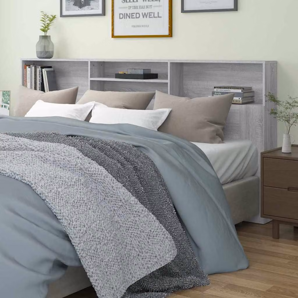 Testiera con contenitore vidaXL in legno e tessuto, colore grigio, L 220 cm x P 19 cm x H 101,5 cm