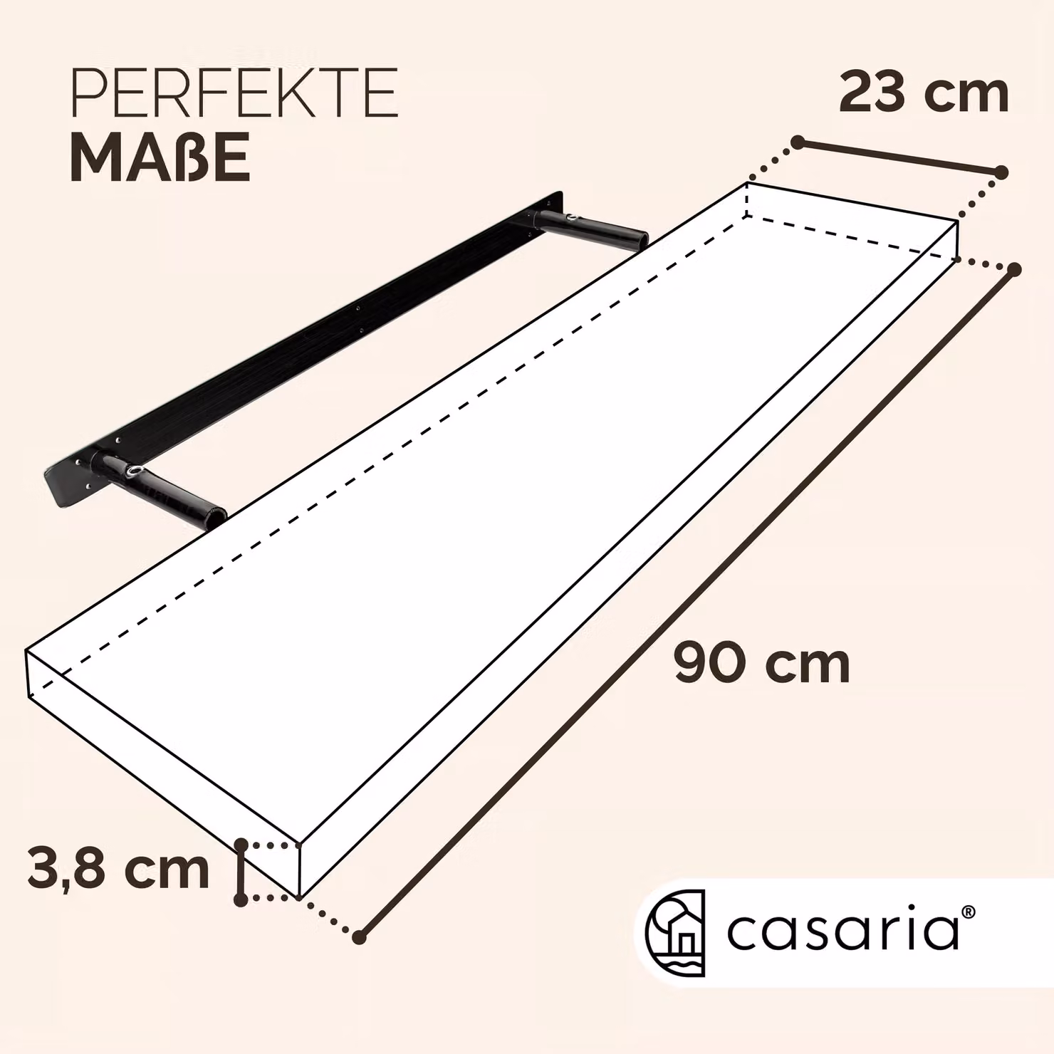 Mensola da parete CASARIA nera lucida con supporto in MDF per soggiorno L: 90 cm – 3