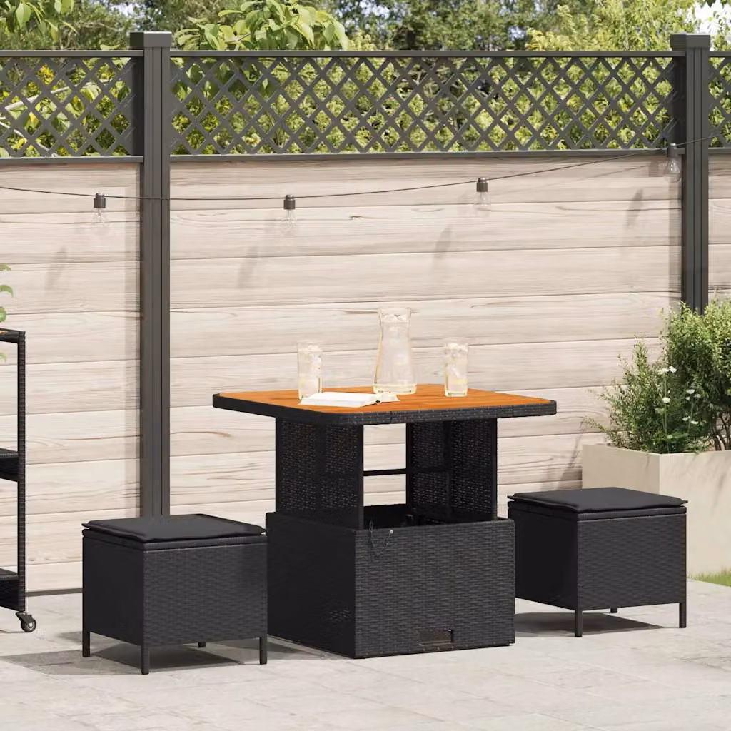 Set da pranzo per giardino e terrazzo vidaXL in polyrattan e legno di acacia nero 3 pezzi