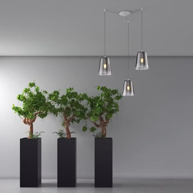 Lampadario Contemporaneo Shaded Metallo Bianco Vetro Cromo 3 Luci E27