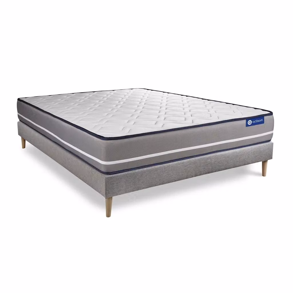 Kit rete e materasso matrimoniale Actisom Actilatex Pur Hybrid in lattice e memory foam, colore grigio, L: 160 cm, P: 220 cm, H: 20 cm, supporto rigido – 2