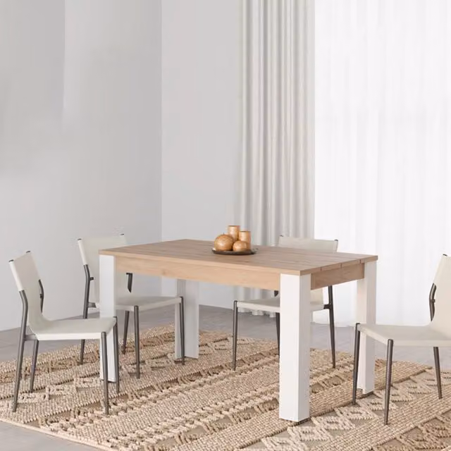Tavolo fisso Luarca DMORA per 6 persone, rettangolare, colore marrone rovere e bianco, L: 135 cm, P: 80 cm, H: 76 cm – 1