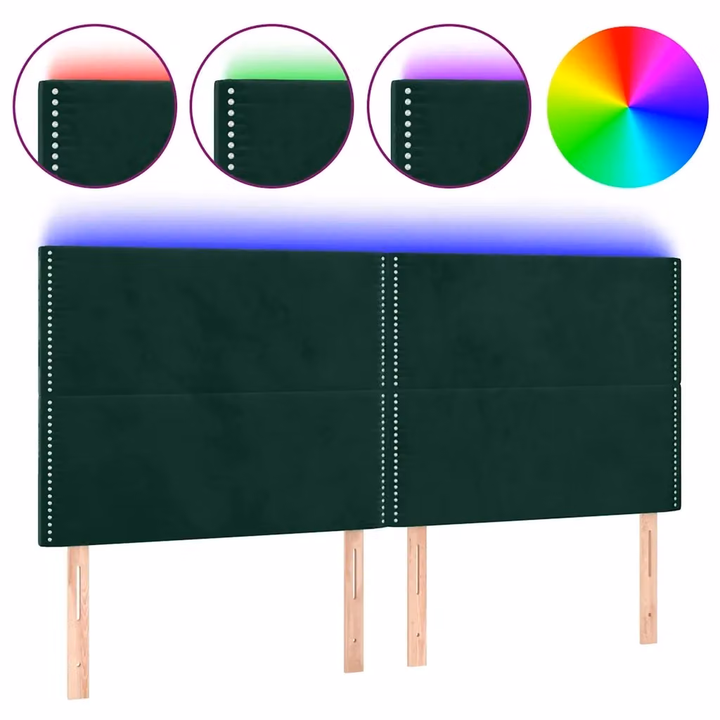 Testiera per letto vidaXL in velluto verde scuro con illuminazione LED integrata e porta di ricarica USB, L: 200 cm, P: 5 cm, H: 118-128 cm – 2