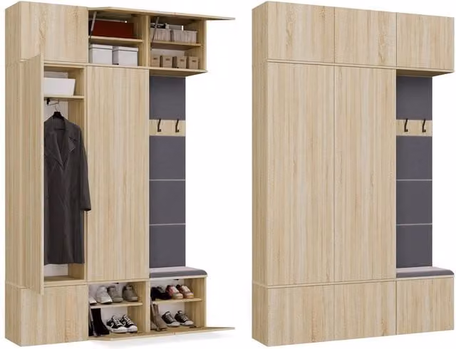Guardaroba HAGA III/2sz1w in rovere sonoma con due armadi e appendiabiti, H 238 cm x L 150 cm x P 35 cm