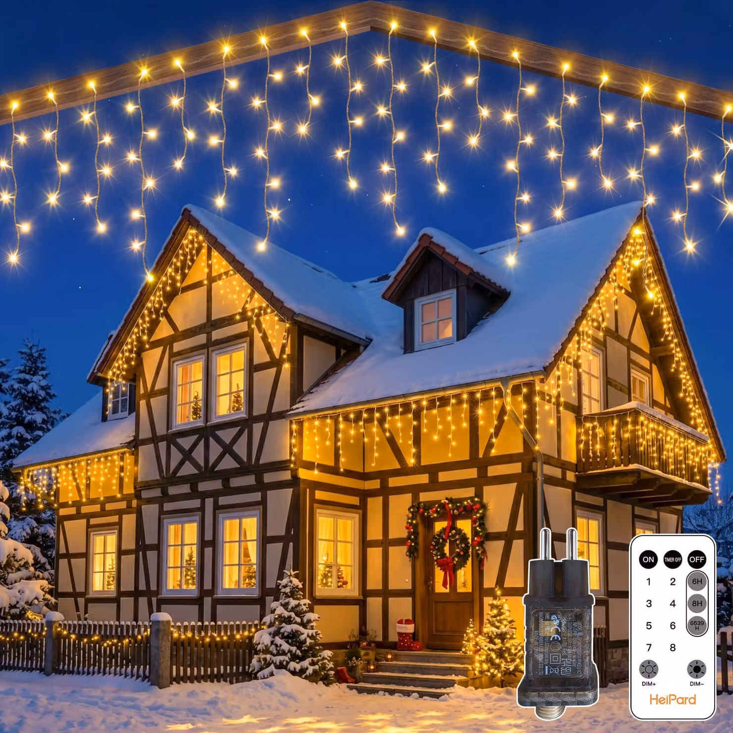 Catena luminosa a forma di fiocchi di neve, 15 metri, 586 LED bianco caldo, ideale per Natale