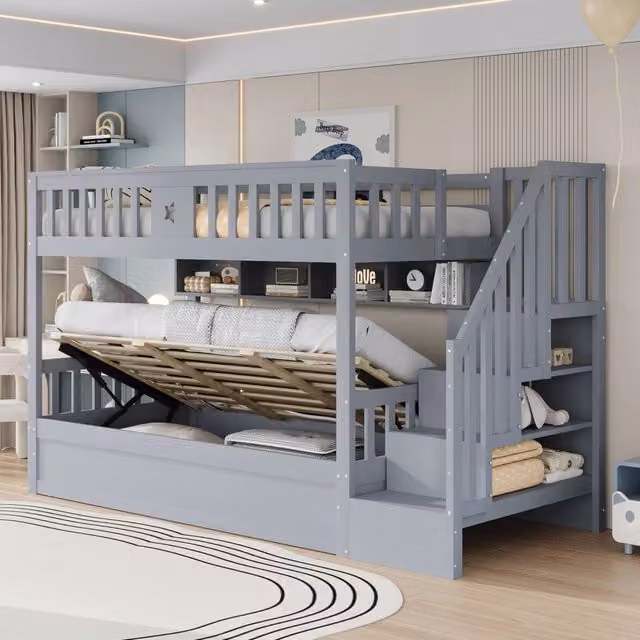 Letto a castello funzione contenitore legno grigio 90x200 cm