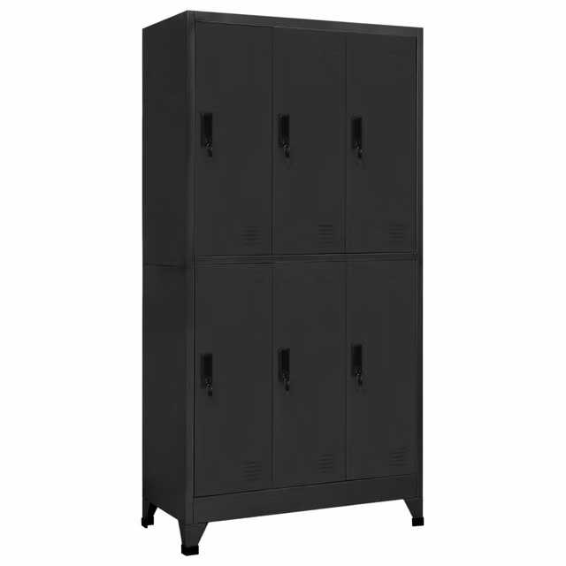 Armadietto moderno HELLOSHOP26 in metallo antracite opaco con ante chiudibili a chiave e appendiabiti, L: 90 cm, P: 45 cm, H: 180 cm