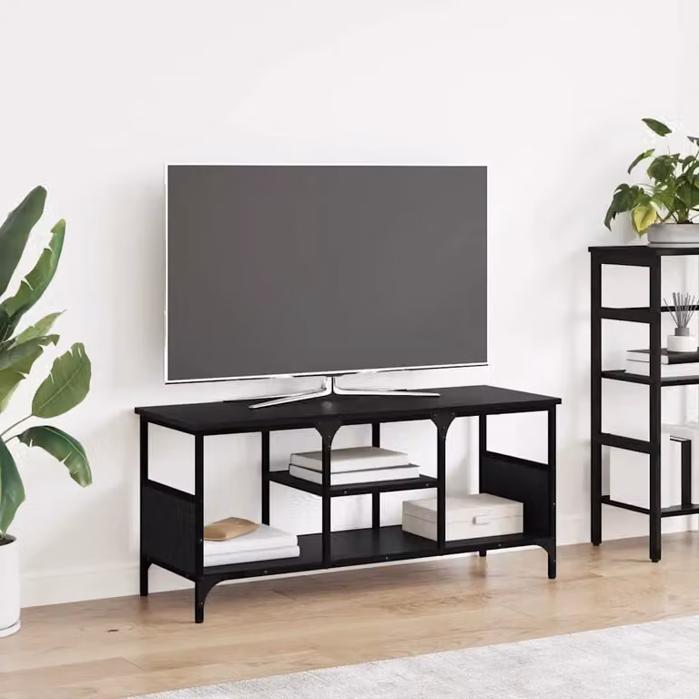 Mobile TV vidaXL in stile rustico, Rovere e Nero, con ruote, L 100 x P 35 x H 45 cm