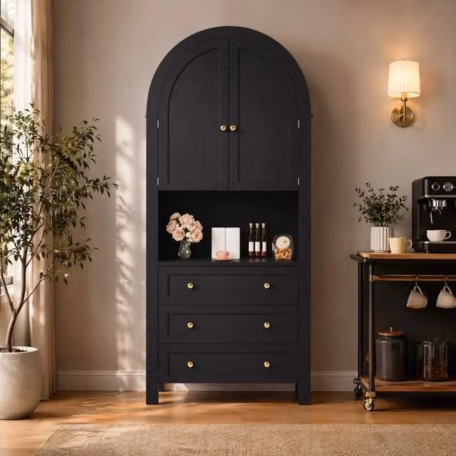 Armadio Alto REDOM Nero con Ante e Cassetti Soft Close L/P/H: 70 x 35 x 180 cm