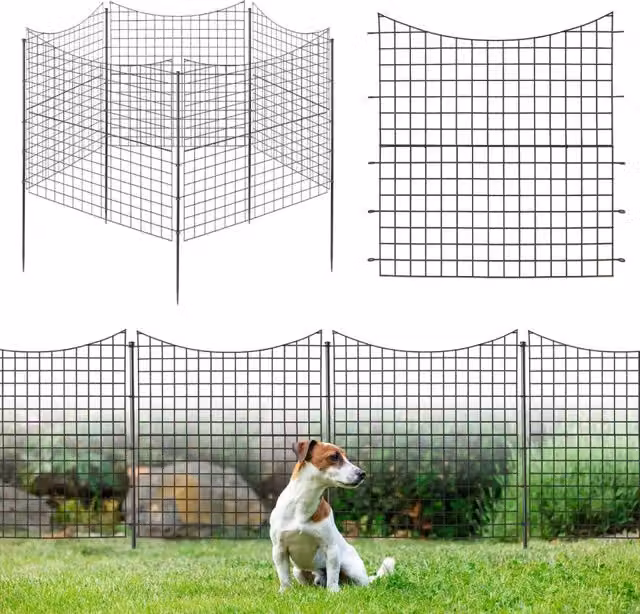 Recinzione da giardino in metallo nero con 5 pannelli e 5 picchetti per recinto animali, Altezza: 98 cm – 1