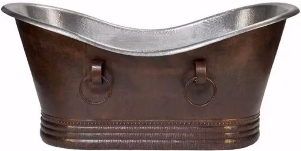 Casa Padrino Luxury Art Nouveau Copper Bathtub Bronze / Silver 170 x 72 x H. 72 cm - Freestanding Retro Bathtub - Rustic Copper Bathroom Furniture