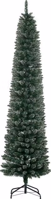 Albero di Natale Innevato Slim HOMCOM con 624 Rami, Pieghevole e Base Rimovibile, Verde, Ø 56 x H 225 cm