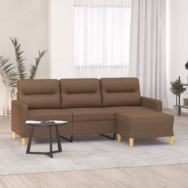 Divano a 3 posti con poggiapiedi vidaXL in tessuto marrone L: 198 cm, P: 80 cm, H: 77 cm – 1