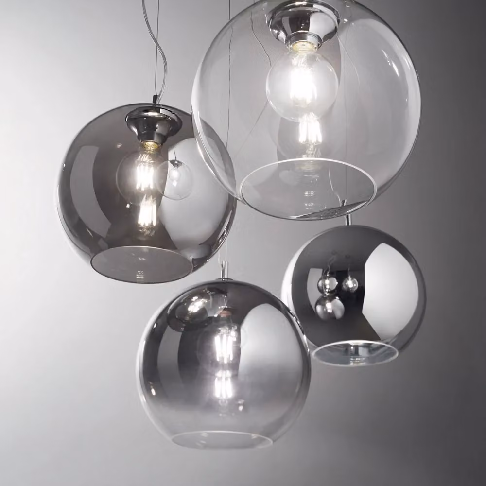 Lampada a sospensione moderna Nemo Lighting in vetro trasparente e metallo grigio, attacco E27, diametro: 30 cm – 2
