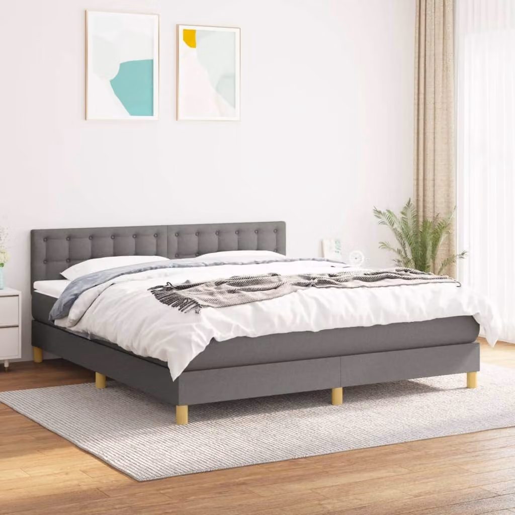 The Living Store Letto a molle con materasso grigio scuro 160x200 cm in tessuto