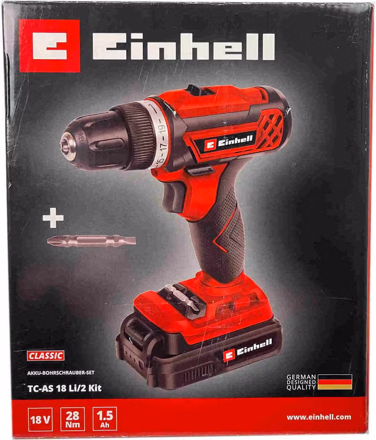 Set di trapani avvitatori a batteria Einhell TC-AS 18 LI/2 Kit | Potente trapano avvitatore da 18 V con 21 impostazioni di coppia e design ergonomico | Ideale per gli amanti del fai da te