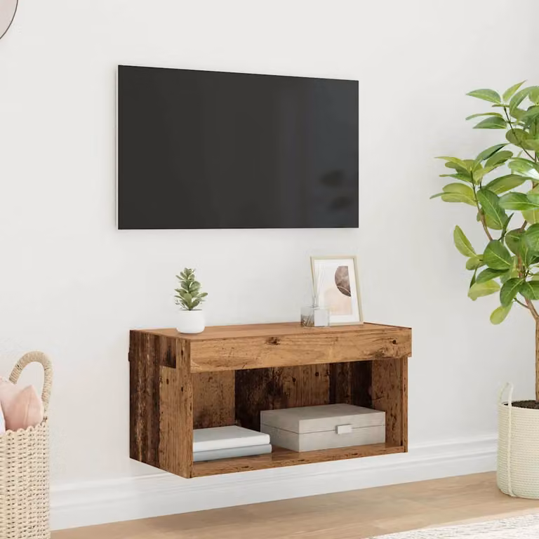 Set mobile TV moderno vidaXL in legno vecchio marrone con illuminazione integrata L 60 cm, P 30 cm, H 30 cm