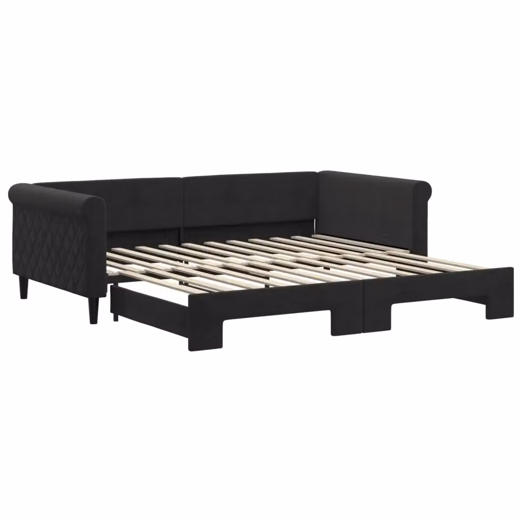 Divano Letto con Letto Estraibile vidaXL in Velluto Nero L: 229 cm, P: 110 cm, H: 68 cm, Letto: 100 x 200 cm – 2