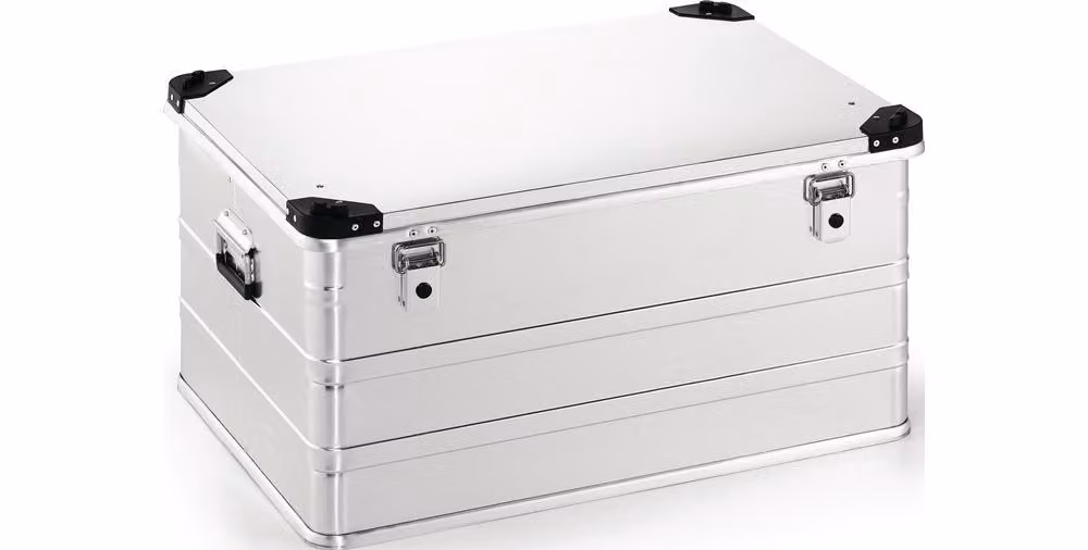 Cassetta in alluminio L782xL585xH410mm 157l con coperchio incernierato e angoli impilabili - D157