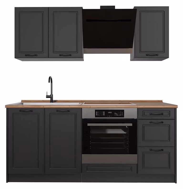 Cucina monoblocco Vicco R-Line Antracite country/Antracite 180 cm piano di lavoro Rovere dorato, Model 67755