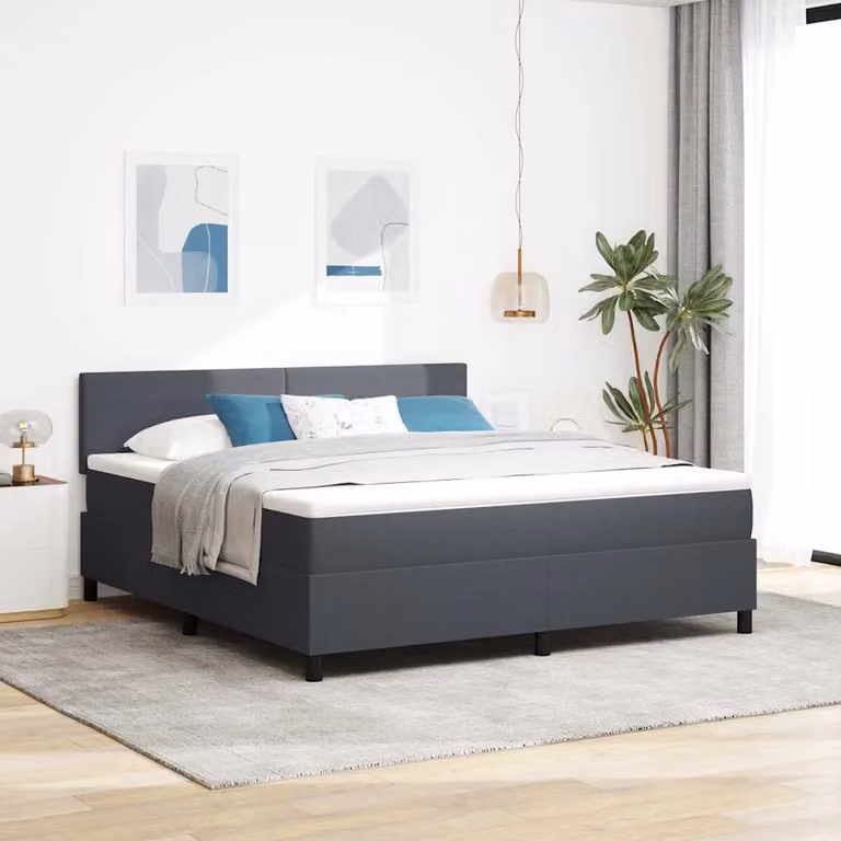 Letto a molle con testiera vidaXL in tessuto Grigio e Bianco L/P: 180 x 200 cm