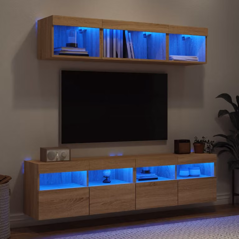 Mobile TV a muro vidaXL con illuminazione LED integrata in legno Rovere Sonoma, L: 80 cm, P: 30 cm, H: 40 cm