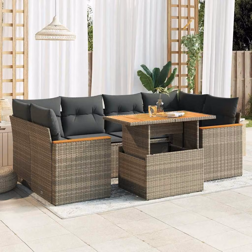 Set Divano da Giardino vidaXL a Forma di L in Polyrattan Grigio con Cuscini e Tavolino da Caffè