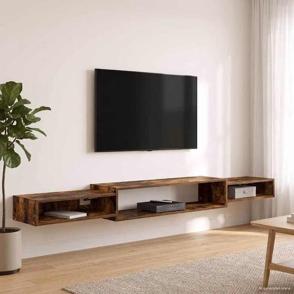 Mobile TV da parete vidaXL in Rovere Fumo, L: 220 cm, P: 21 cm, H: 28 cm