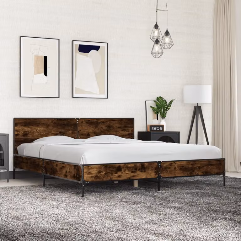 vidaXL Giroletto in Rovere Fumo con Struttura in Metallo e Legno Multistrato L/P: 200 x 200 cm