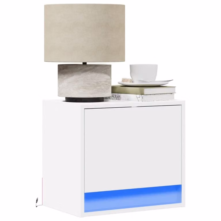 Set di 2 comodini da parete vidaXL con luci LED integrate, bianchi, design moderno in MDF opaco