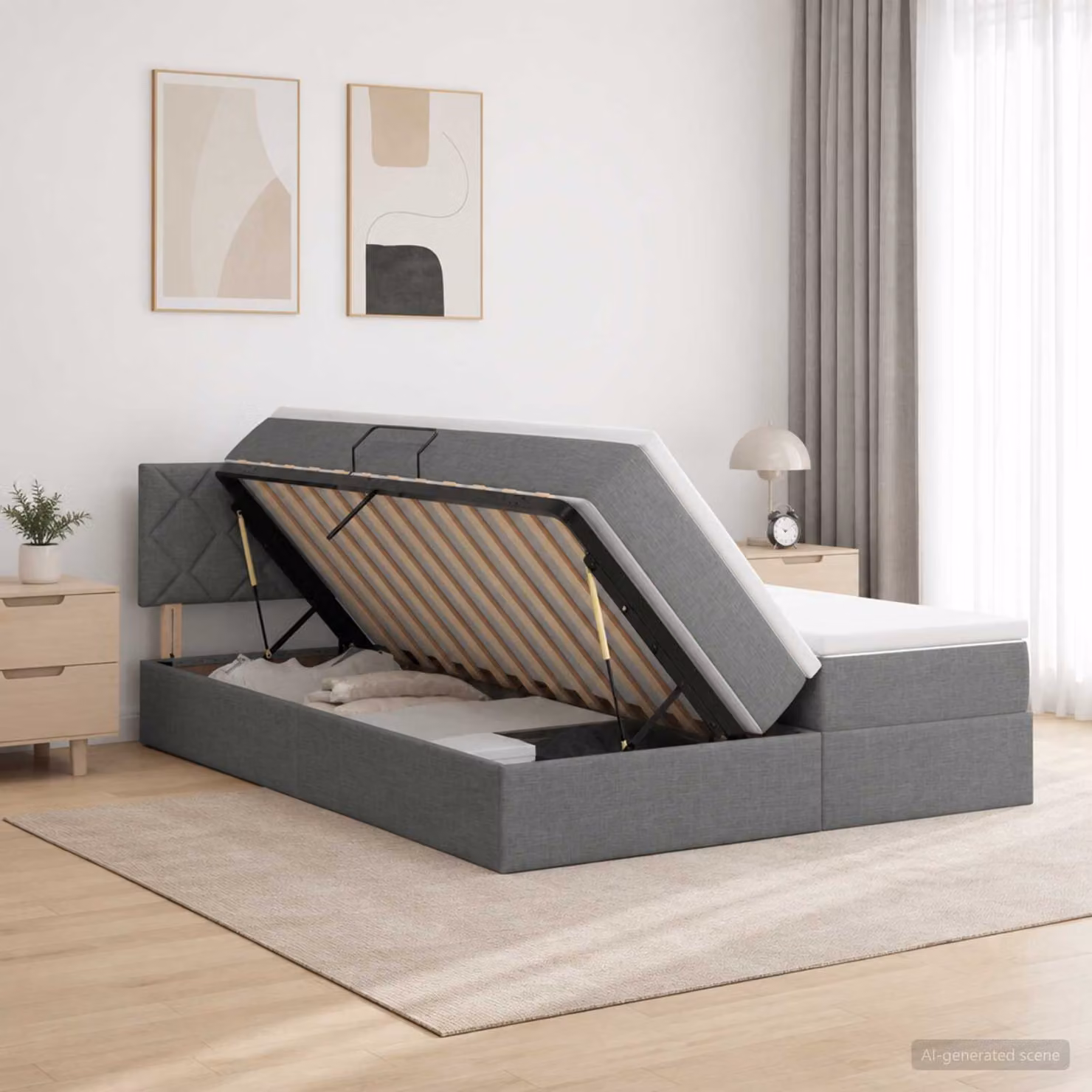 vidaXL Letto con Contenitore Moderno in Pelle Sintetica e Tessuto Grigio L/P/H: 200 x 140 x 204 cm