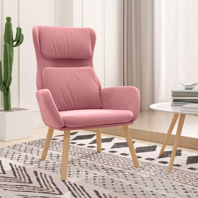 Sedia Relax vidaXL in Velluto Rosa con Braccioli e Struttura in Legno e Metallo