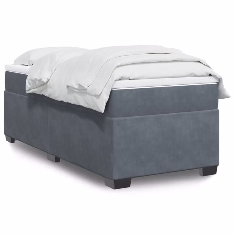 vidaXL Giroletto a Molle con Materasso in Velluto Grigio, L/P/H: 100 x 200 cm
