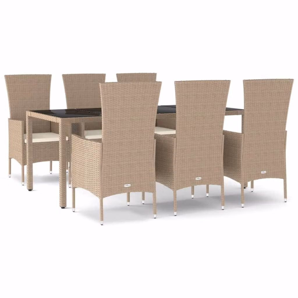 vidaXL set da pranzo da giardino 7 pezzi con cuscini Beige poly rattan