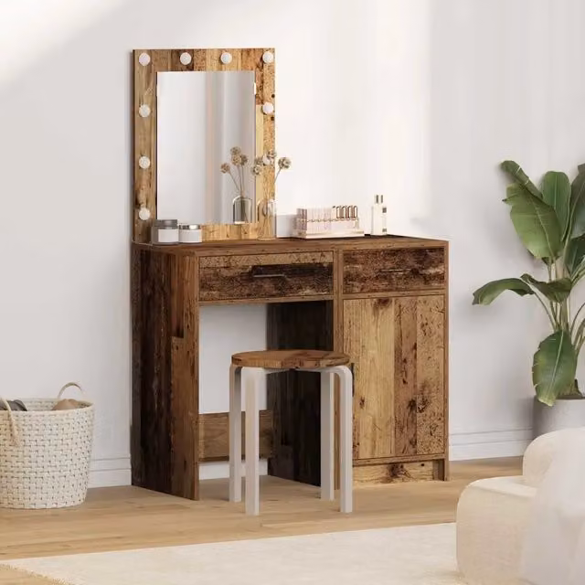 Set di 2 Tavoli da Trucco Moderni vidaXL in MDF Marrone L: 50 cm, P: 41 cm, H: 135 cm
