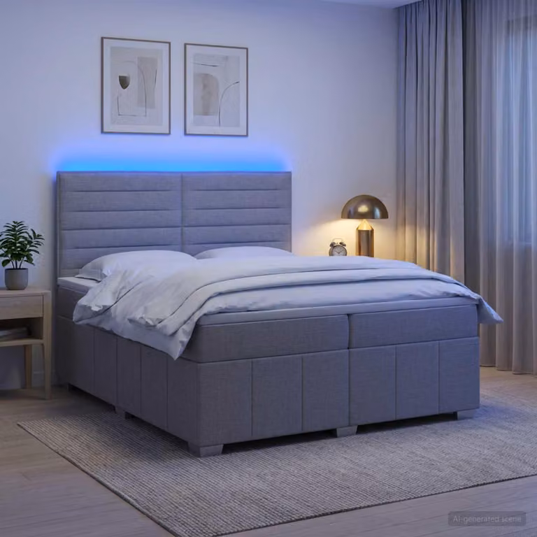 Maison Exclusive - Letto boxspring a LED con materasso, grigio chiaro, 200 x 200 cm, rivestimento in tessuto