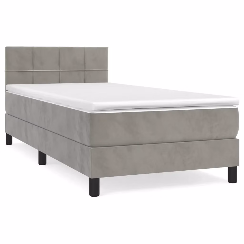 Letto a molle ibrido vidaXL con materasso in velluto grigio chiaro e bianco L/P/H: 203 x 100 x 78 cm – 2