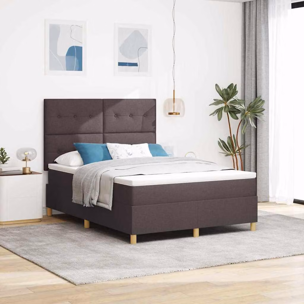 Maison Exclusive - Letto boxspring con testiera, marrone scuro, 140 x 200 cm, rivestimento in tessuto