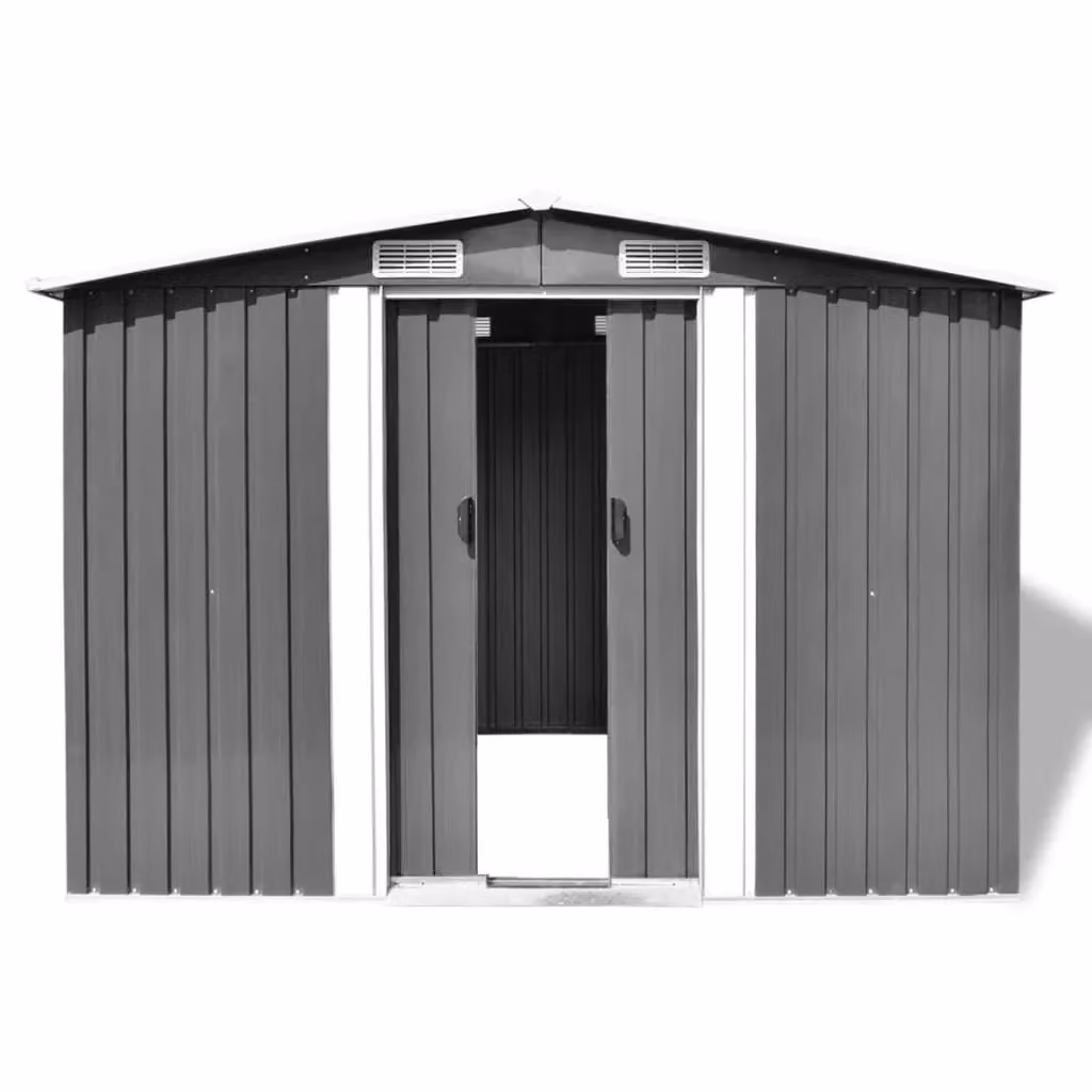 Capanno da esterno in acciaio galvanizzato grigio con porta scorrevole e ventilazione laterale L/P/H: 257 x 205 x 178 cm – 2